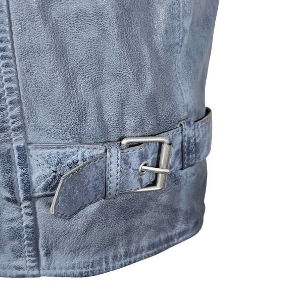 Mauritius Maysie Peace Distressed  Leather Jacket Blue Size M/8 - Picture 12 of 13